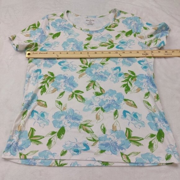 WHITE STAG WOMEN'S WHITE WITH BLUE FLORAL SHORT SLEEVE TSHIRT SIZE LARGE - Picture 7 of 9